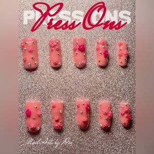 Pink Floral Press-On Nails